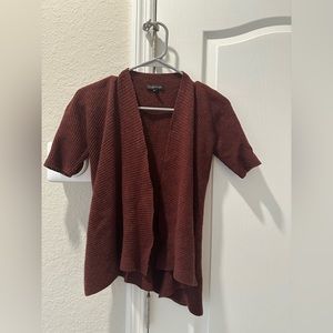 Eileen Fisher 100% Wool Drape Open Front Maroon Cardigan Sweater Womens Size M